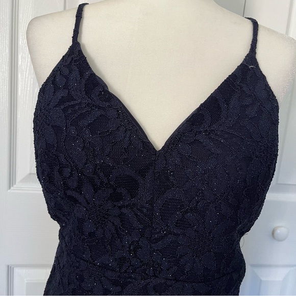 City Triangles Blue Lace Spaghetti Strap Cocktail Dress Sz 13 - Picture 5 of 7